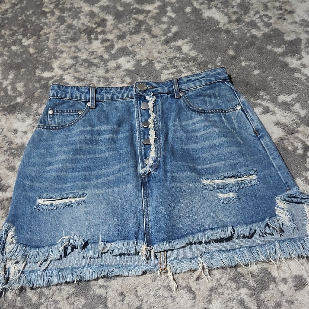 Signature8 Blue Frayed Mini Skirt Size Large